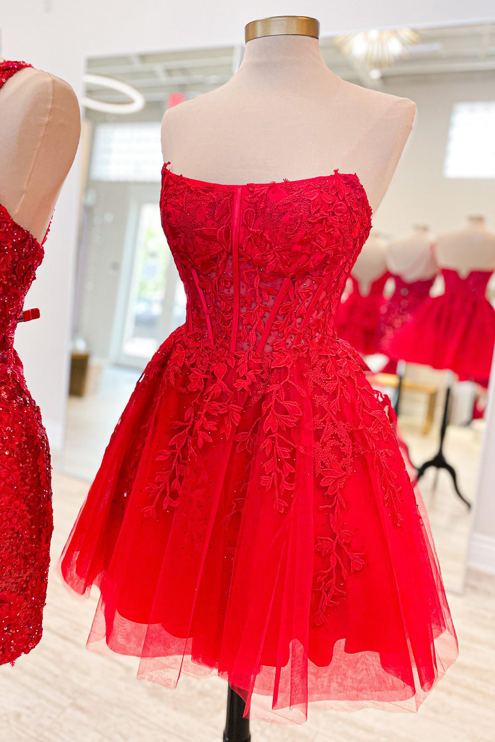 Misshow Sparkly Fuchsia Corset Lace A-Line Tulle Homecoming Dress/Mini Dress