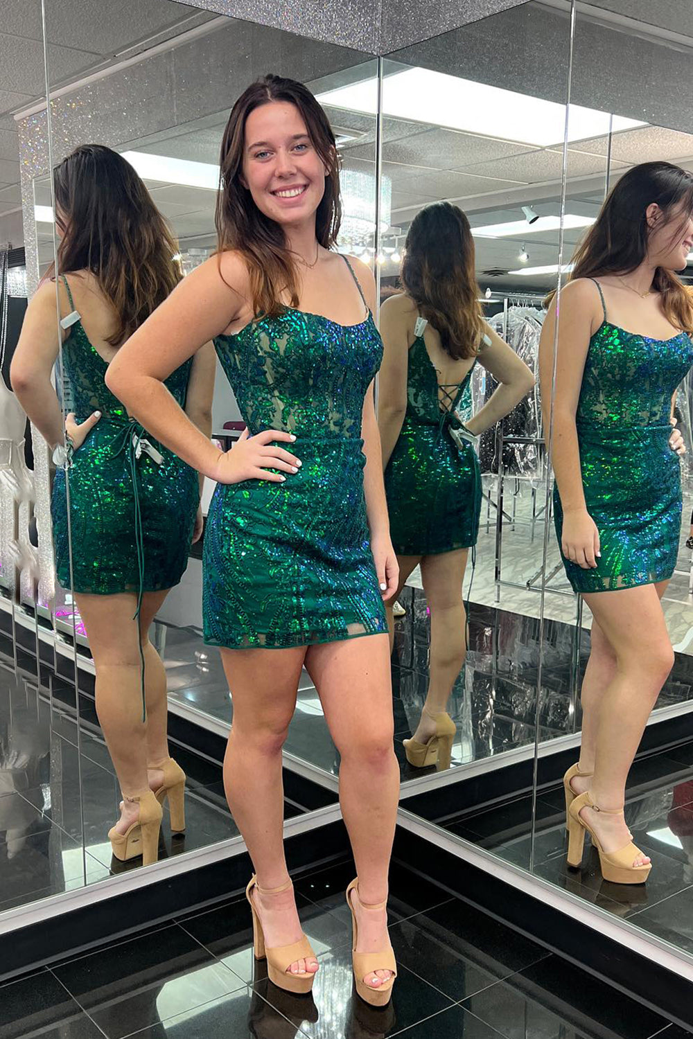 Misshow Sparkly Fuchsia Corset Tight Short Homecoming Dress/Mini Dress with Lace