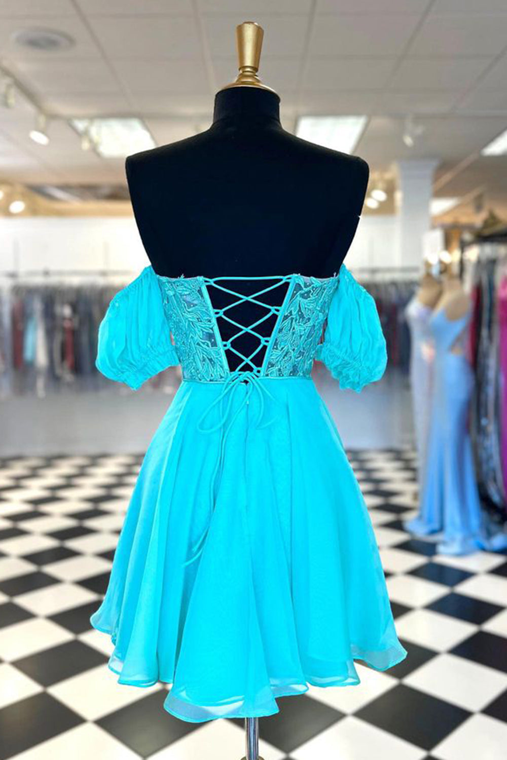 Misshow Sparkly Fuchsia Lace-Up Back A-Line Short Homecoming Dress/Mini Dress with Lace