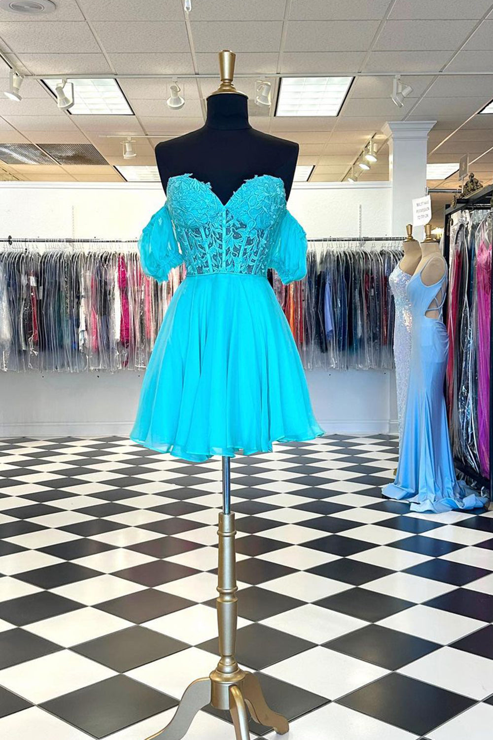 Misshow Sparkly Fuchsia Lace-Up Back A-Line Short Homecoming Dress/Mini Dress with Lace