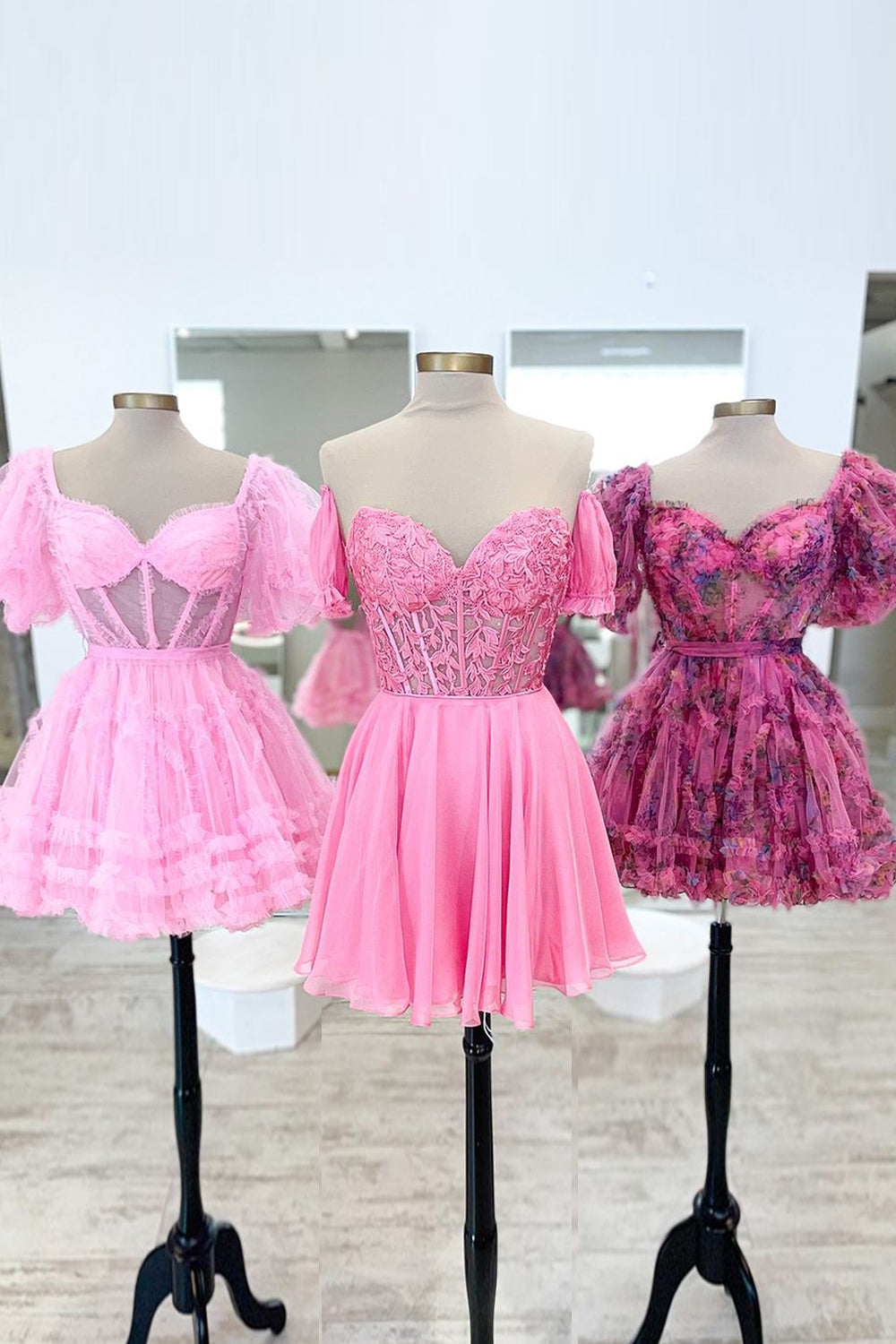 Misshow Sparkly Fuchsia Lace-Up Back A-Line Short Homecoming Dress/Mini Dress with Lace