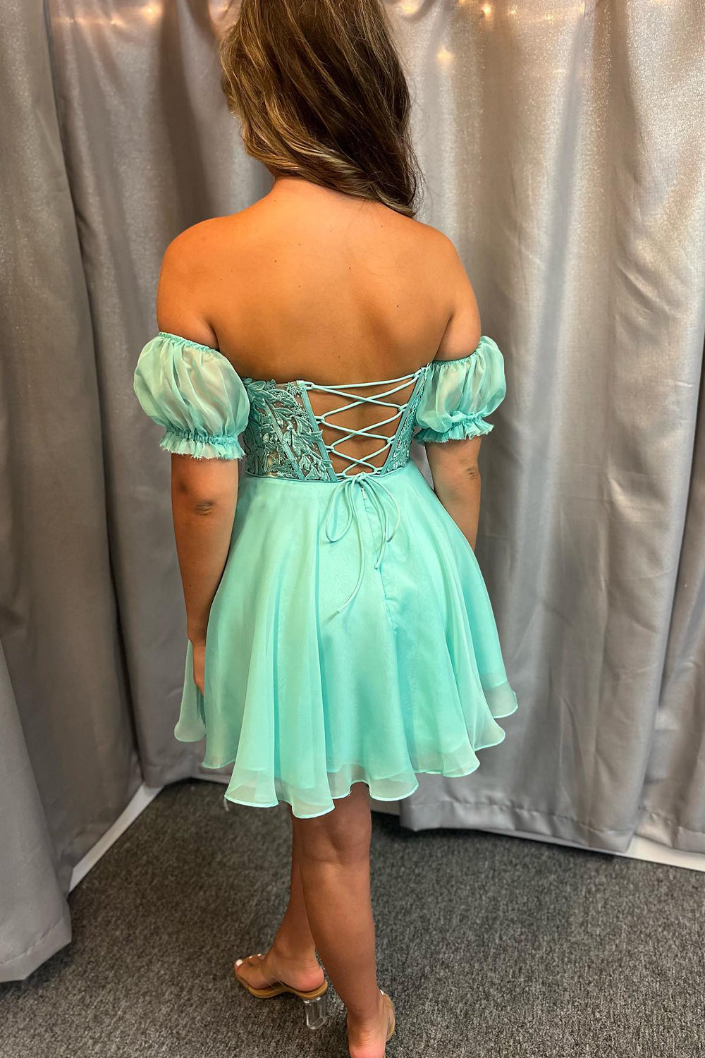 Misshow Sparkly Fuchsia Lace-Up Back A-Line Short Homecoming Dress/Mini Dress with Lace