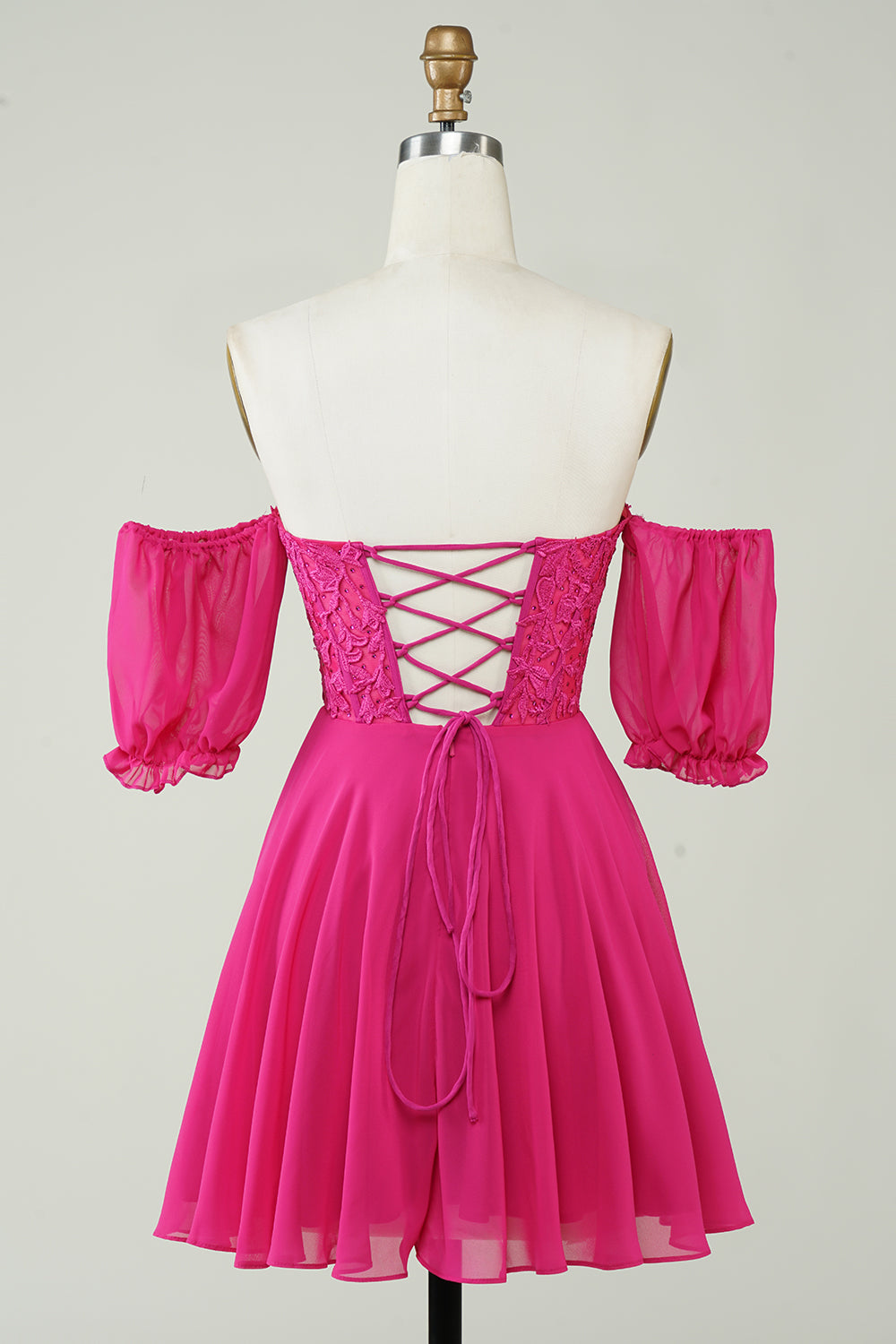 Misshow Sparkly Fuchsia Lace-Up Back A-Line Short Homecoming Dress/Mini Dress with Lace