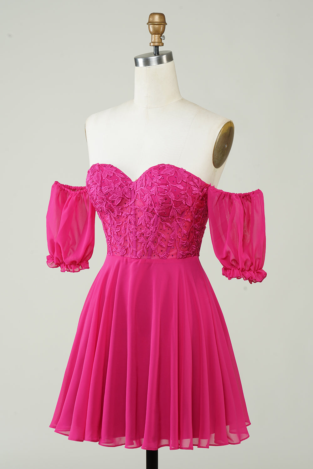 Misshow Sparkly Fuchsia Lace-Up Back A-Line Short Homecoming Dress/Mini Dress with Lace