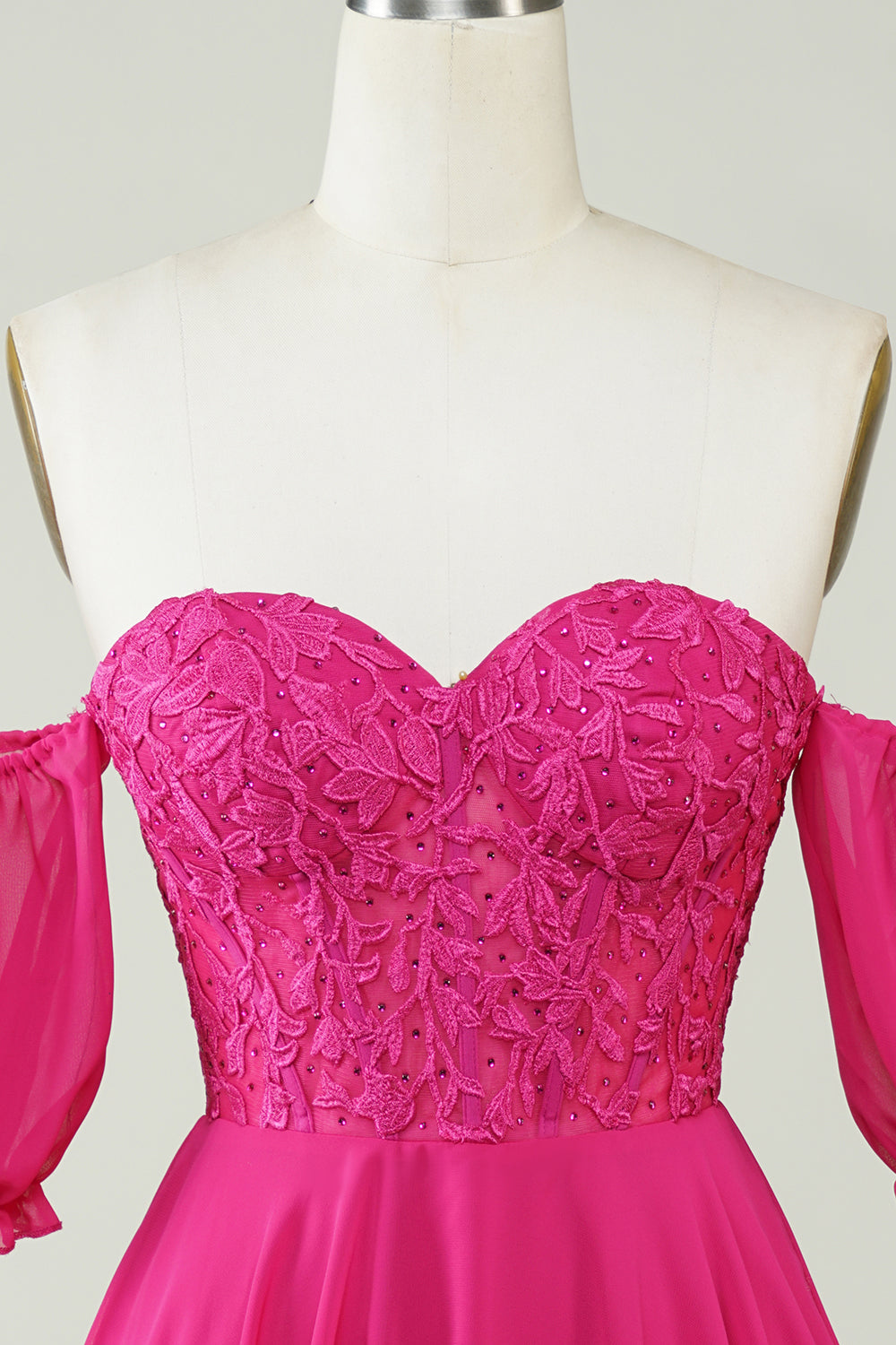 Misshow Sparkly Fuchsia Lace-Up Back A-Line Short Homecoming Dress/Mini Dress with Lace