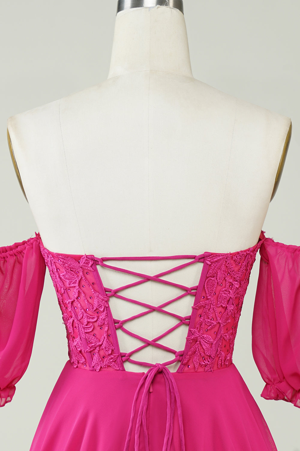 Misshow Sparkly Fuchsia Lace-Up Back A-Line Short Homecoming Dress/Mini Dress with Lace