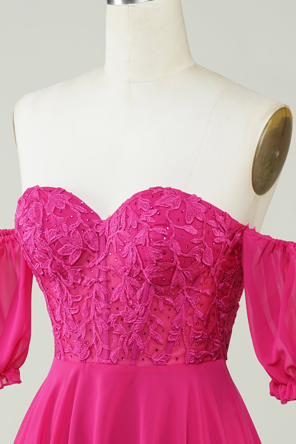 Misshow Sparkly Fuchsia Lace-Up Back A-Line Short Homecoming Dress/Mini Dress with Lace