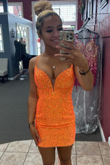 Misshow Sparkly Fuchsia Lace Up Back Tight Short Homecoming Dress/Mini Dress with Sequins