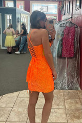 Misshow Sparkly Fuchsia Lace Up Back Tight Short Homecoming Dress/Mini Dress with Sequins