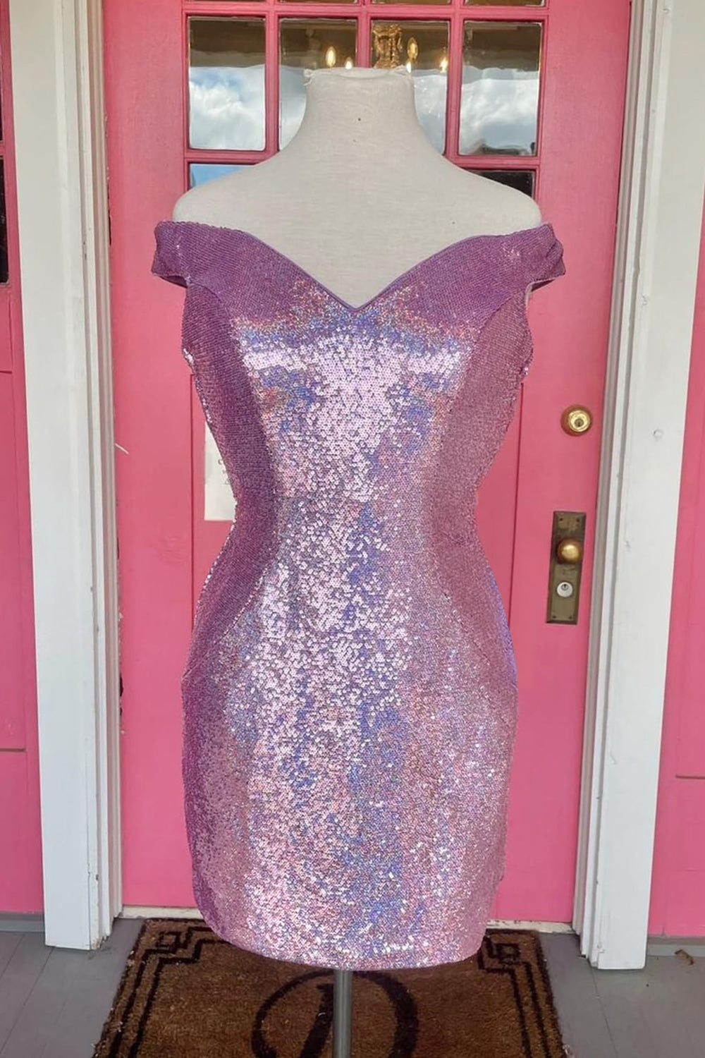 Misshow Sparkly Fuchsia Off The Shoulder Tight Short Homecoming Dress/Mini Dress