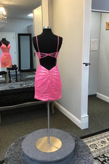 Misshow Sparkly Fuchsia Open Back Corset Tight Short Sequins Homecoming Dress/Mini Dress