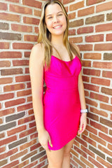 Misshow Sparkly Fuchsia Sequined Lace-Up Back Tight Short Homecoming Dress/Mini Dress
