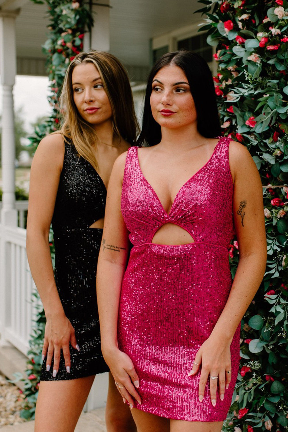 Misshow Sparkly Fuchsia Sequined Tight Short Homecoming Dress/Mini Dress with Fringes
