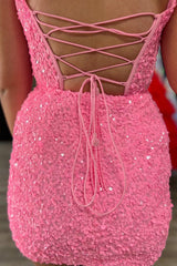 Misshow Sparkly Fuchsia Sequins Corset Tight Short Homecoming Dress/Mini Dress