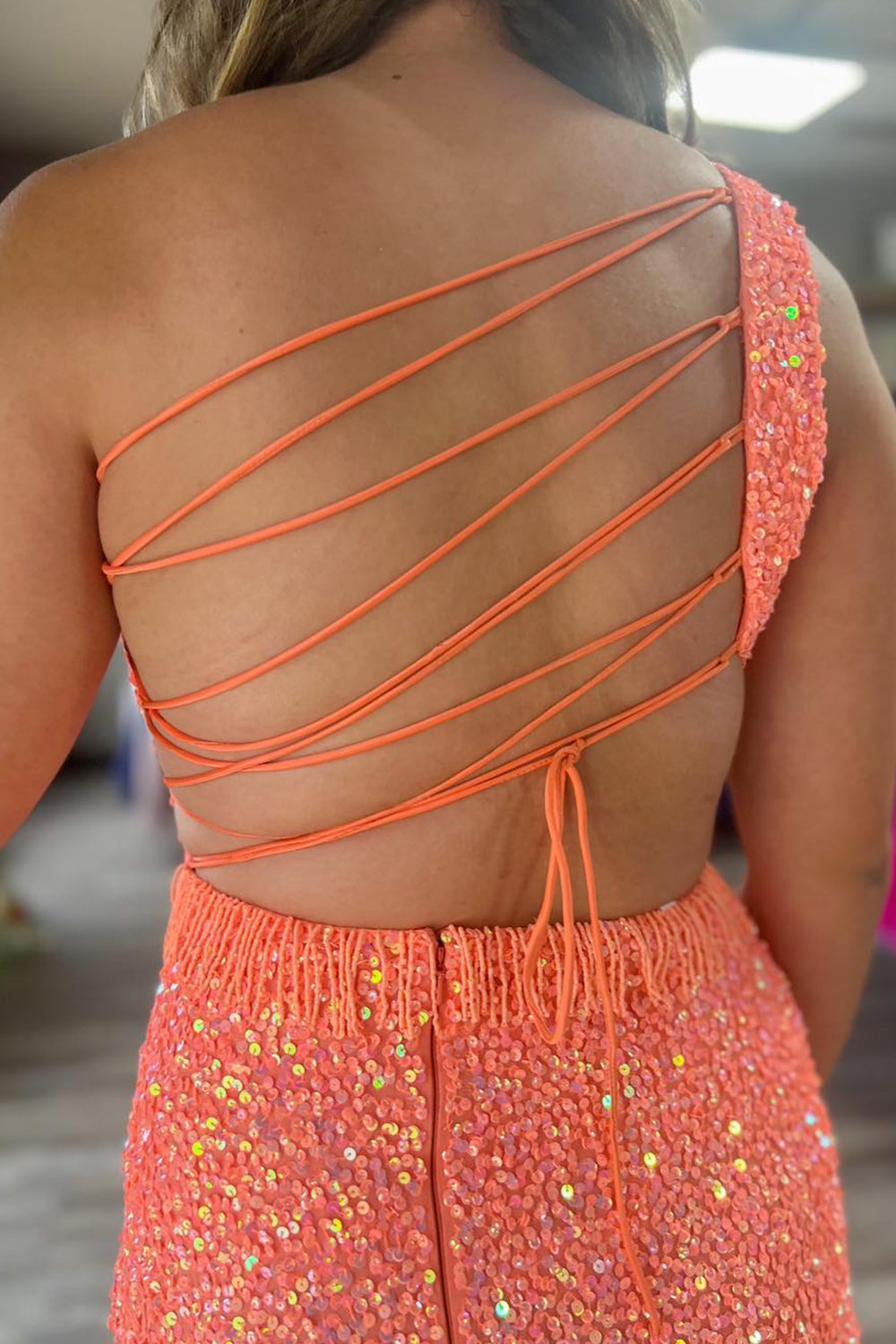 Misshow Sparkly Fuchsia Sequins Fringed Cut Out Tight Short Homecoming Dress/Mini Dress