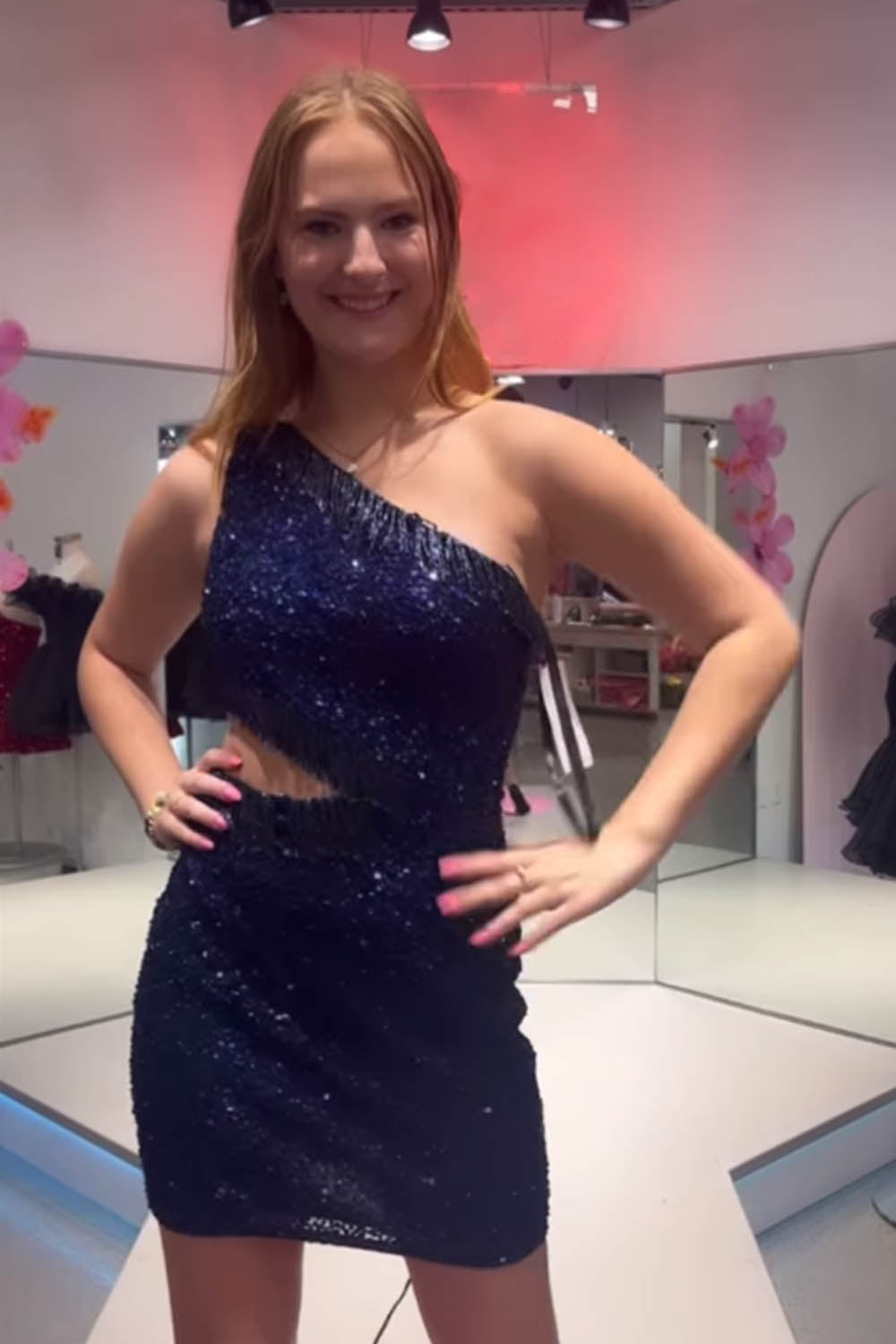 Misshow Sparkly Fuchsia Sequins Fringed Cut Out Tight Short Homecoming Dress/Mini Dress