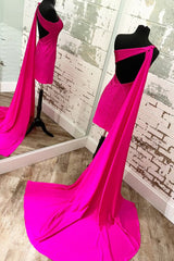 Misshow Sparkly Fuchsia Sequins One Shoulder Watteau Train Tight Homecoming Dress/Mini Dress