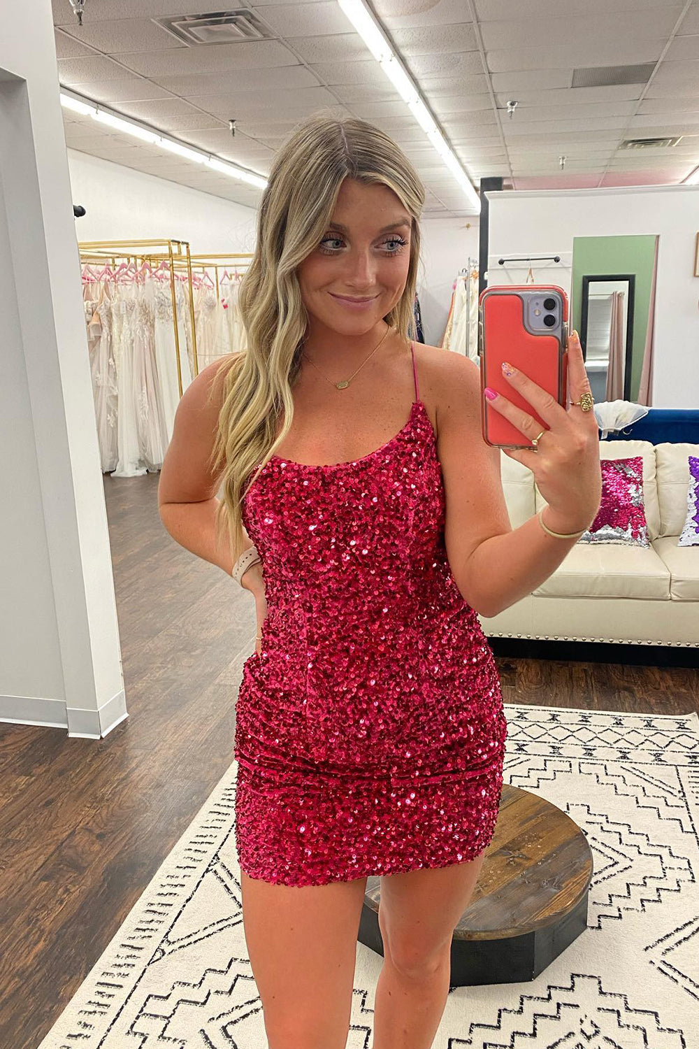 Misshow Sparkly Fuchsia Sleeveless Sequin Tight Short Homecoming Dress/Mini Dress