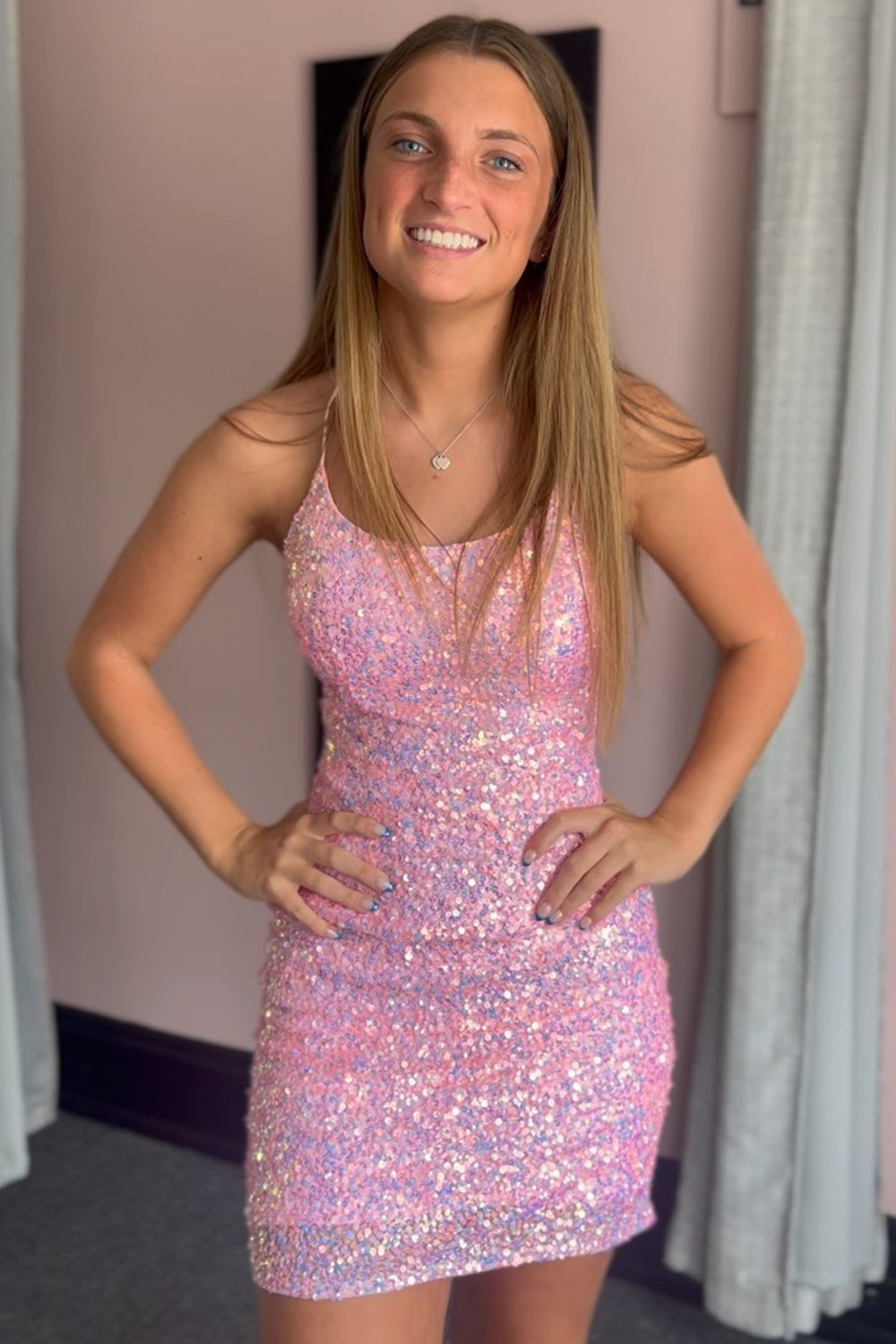 Misshow Sparkly Fuchsia Sleeveless Sequin Tight Short Homecoming Dress/Mini Dress