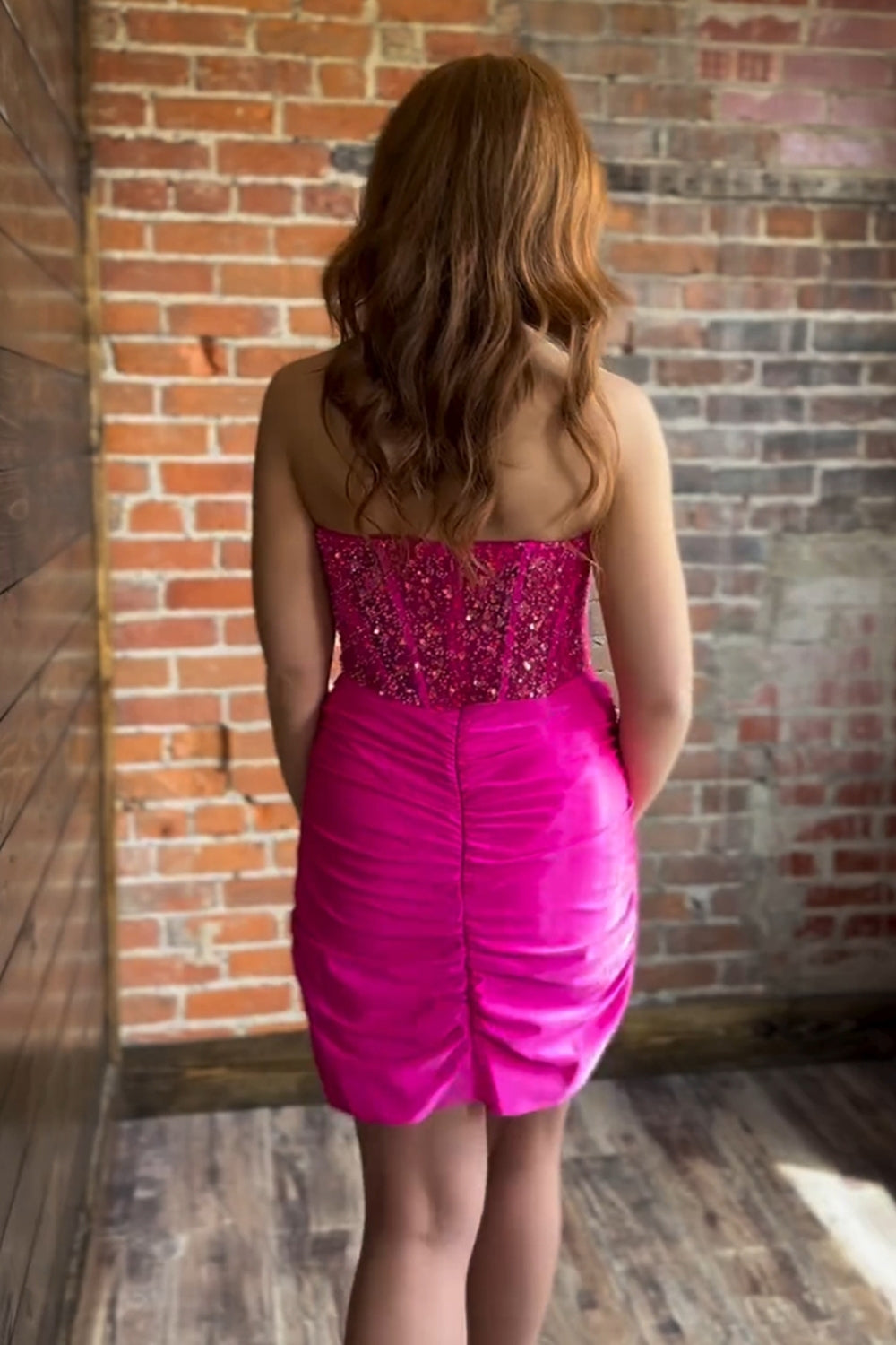 Misshow Sparkly Fuchsia Sweetheart Corset Tight Short Homecoming Dress/Mini Dress With Sequins