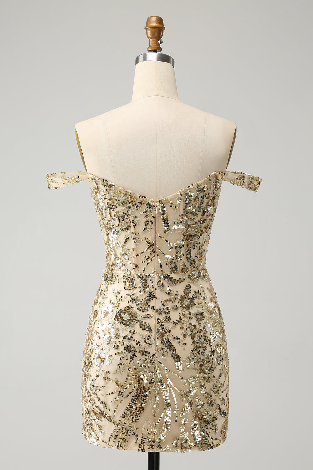 Misshow Sparkly Golden Off The Shoulder Corset Tight Short Homecoming Dress/Mini Dress