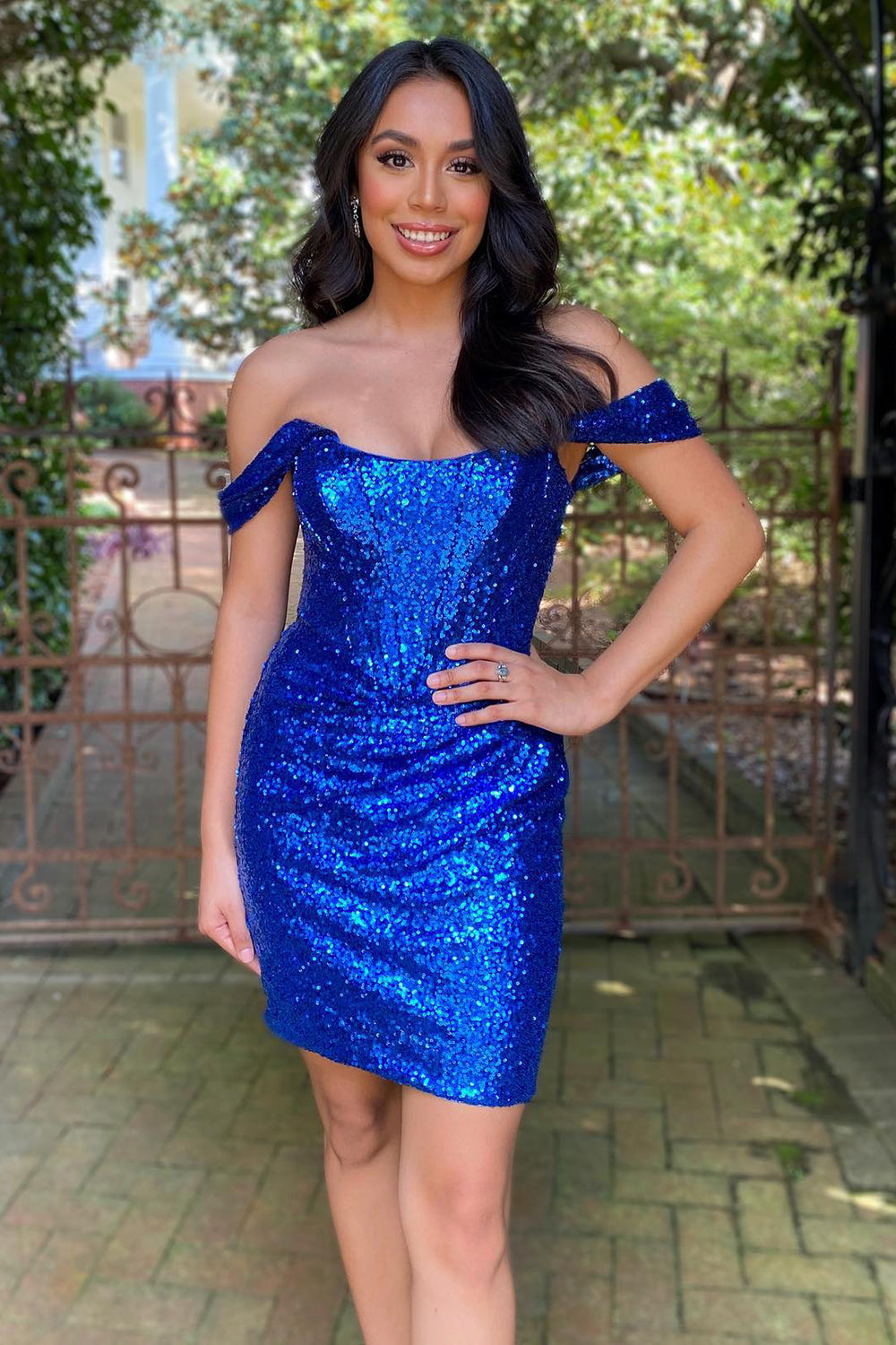 Misshow Sparkly Grape Detachable Off the Shoulder Sequins Tight Homecoming Dress/Mini Dress