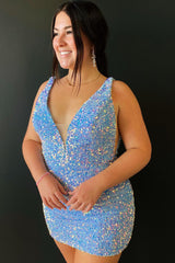Misshow Sparkly Grape Sequins Homecoming Dress/Mini Dress with Open Back