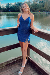 Misshow Sparkly Green Beaded Sequin Backless Tight Short Homecoming Dress/Mini Dress