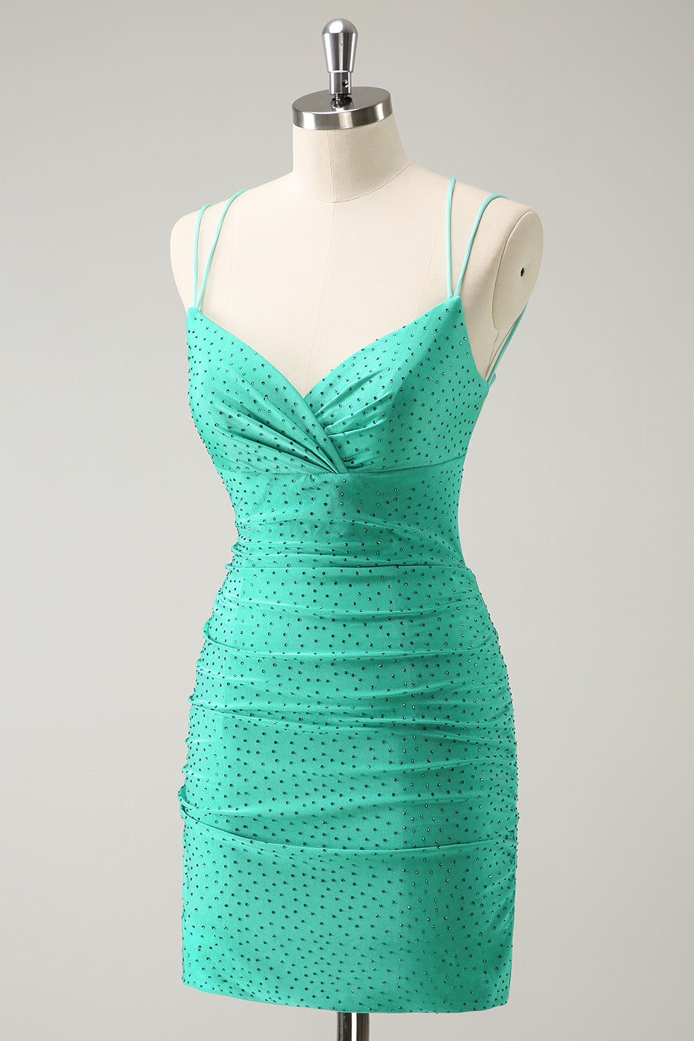 Misshow Sparkly Green Beaded Spaghetti Straps Tight Short Homecoming Dress/Mini Dress