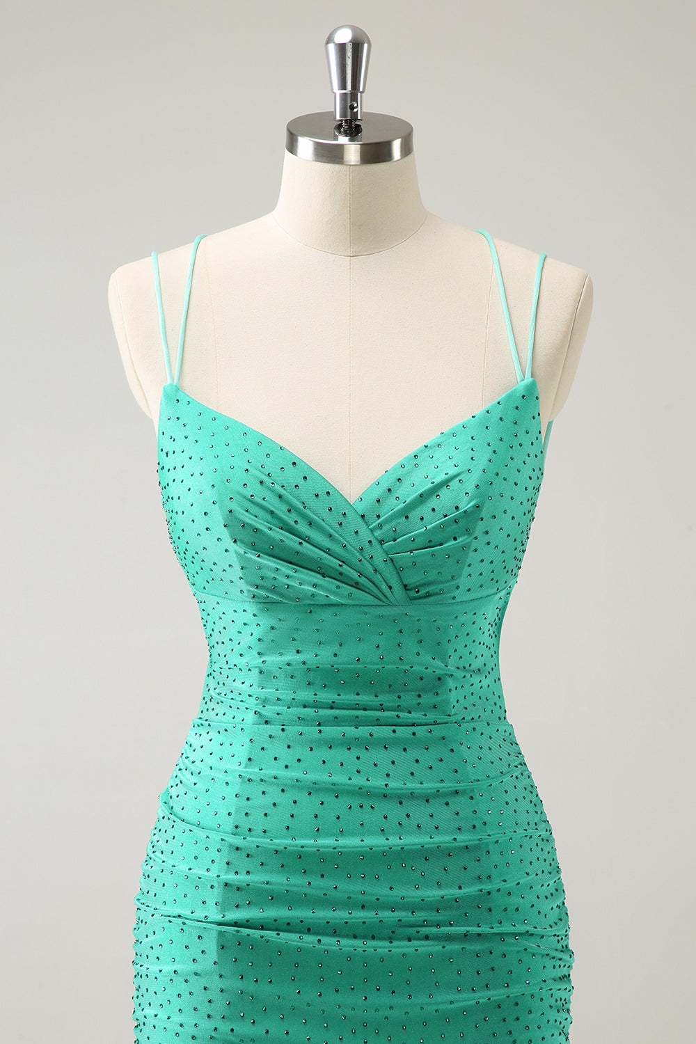 Misshow Sparkly Green Beaded Spaghetti Straps Tight Short Homecoming Dress/Mini Dress
