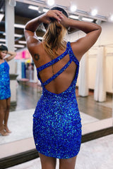 Misshow Sparkly Green One Shoulder Sequins Homecoming Dress/Mini Dress