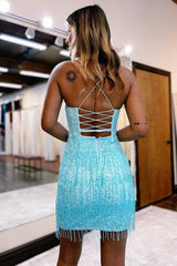 Misshow Sparkly Green Sequins Tight Short Homecoming Dress/Mini Dress with Fringes