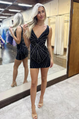 Misshow Sparkly Hot Pink Beaded Tight Short Homecoming Dress/Mini Dress