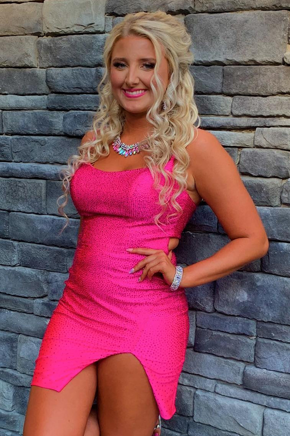 Misshow Sparkly Lace-Up Back Sequins Fuchsia Tight Short Homecoming Dress/Mini Dress