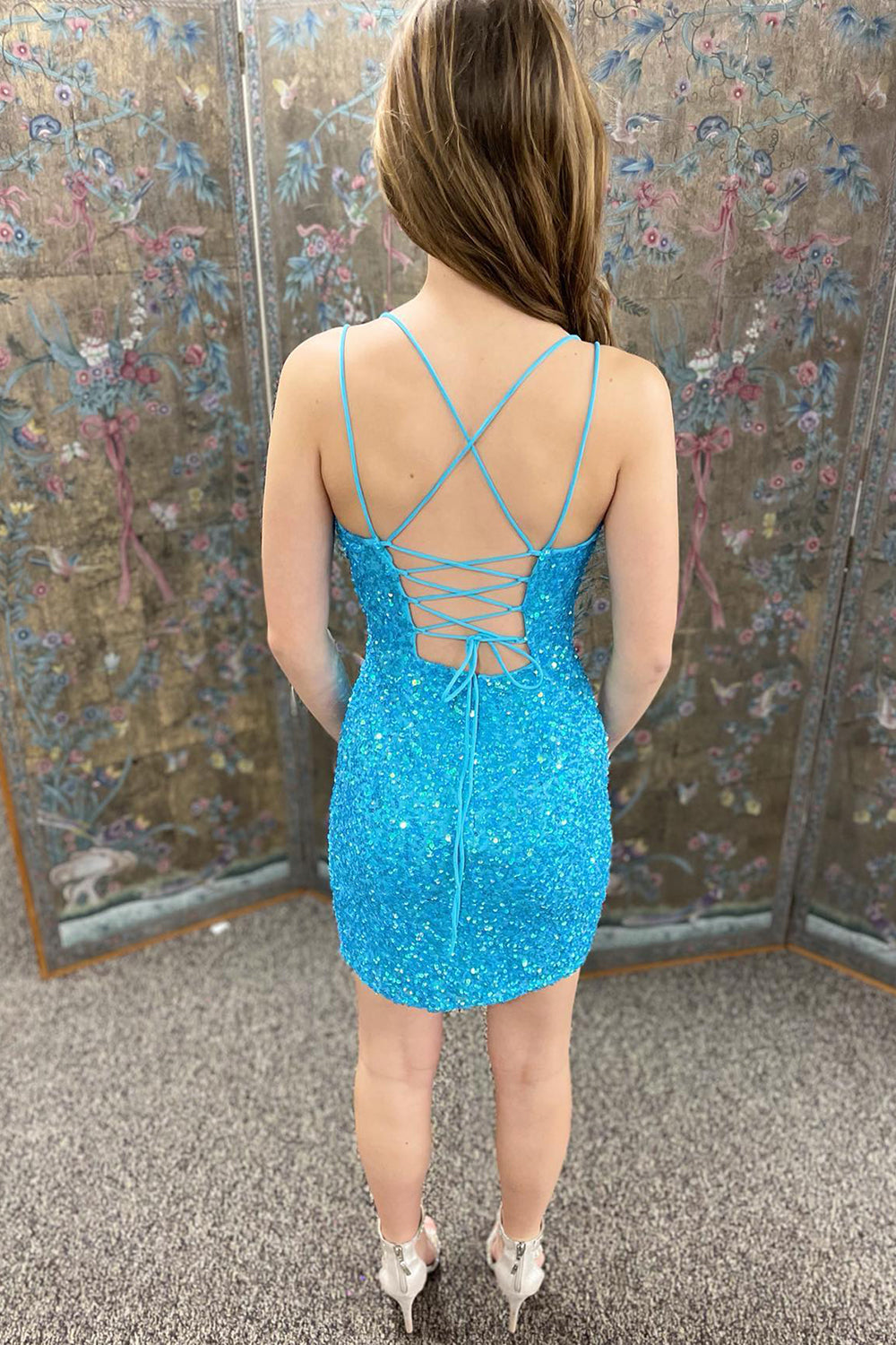 Misshow Sparkly Light Blue Sequined Tight Short Homecoming Dress/Mini Dress