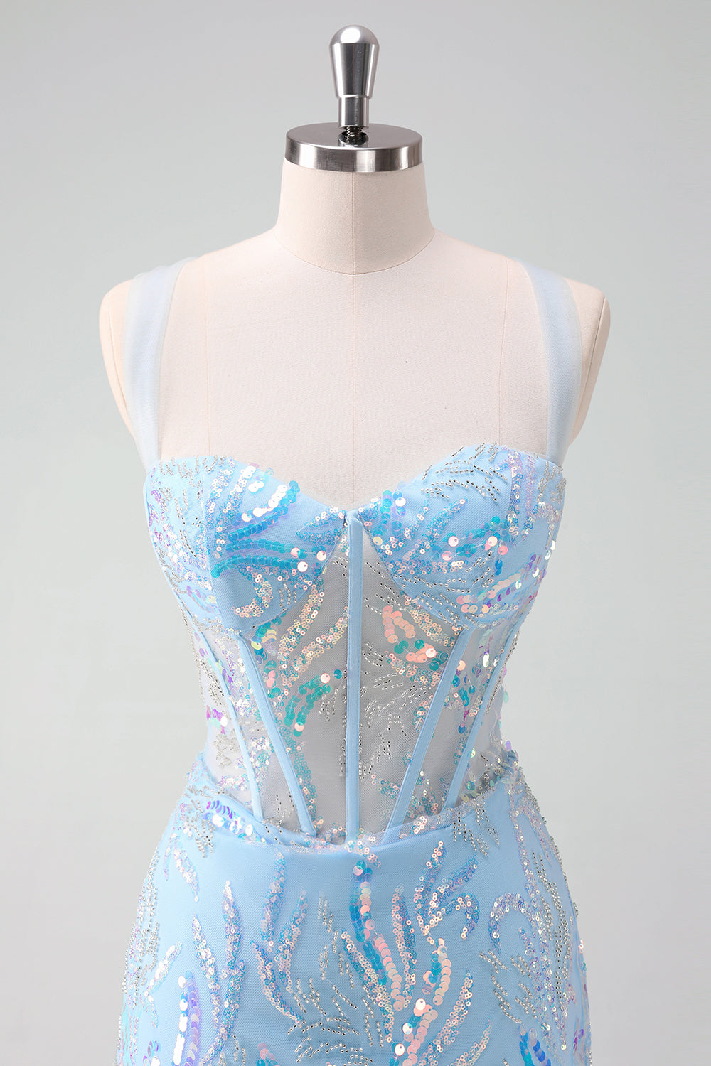 Misshow Sparkly Light Blue Sequins Corset Tight Short Homecoming Dress/Mini Dress