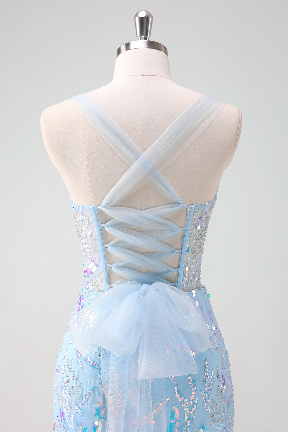 Misshow Sparkly Light Blue Sequins Corset Tight Short Homecoming Dress/Mini Dress