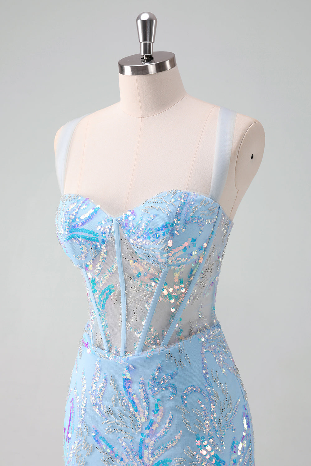 Misshow Sparkly Light Blue Sequins Corset Tight Short Homecoming Dress/Mini Dress