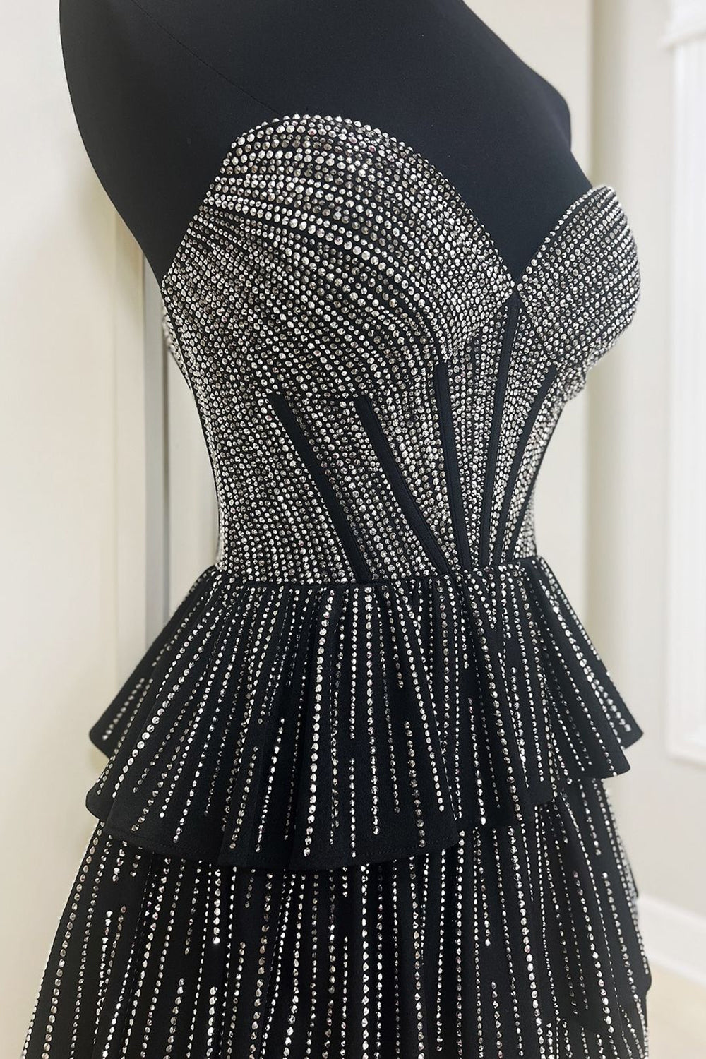 Misshow Sparkly Lilac A Line Corset Strapless Tiered Short Homecoming Dress/Mini Dress