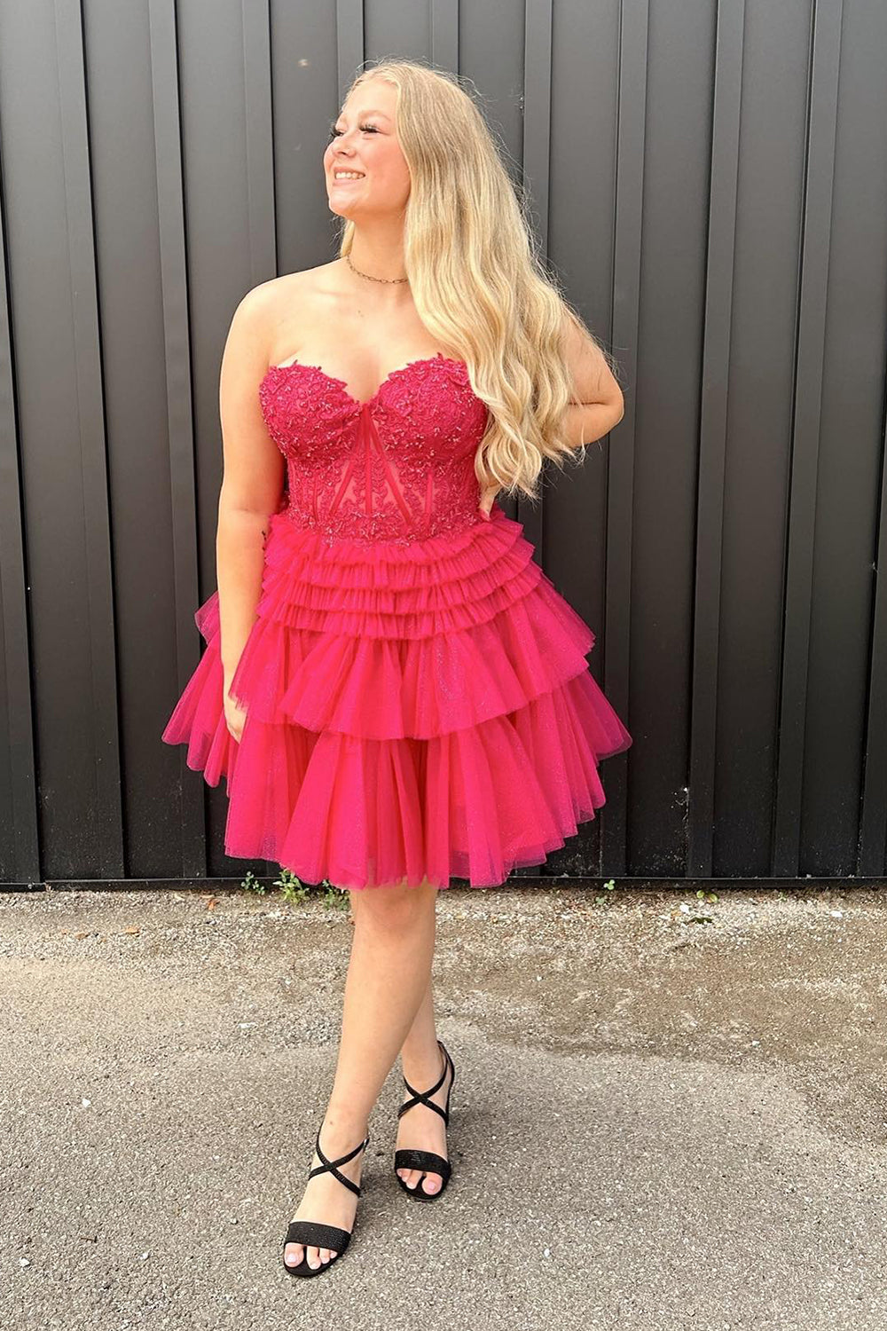 Misshow Sparkly Lilac Corset A Line Tiered Short Homecoming Dress/Mini Dress with Lace