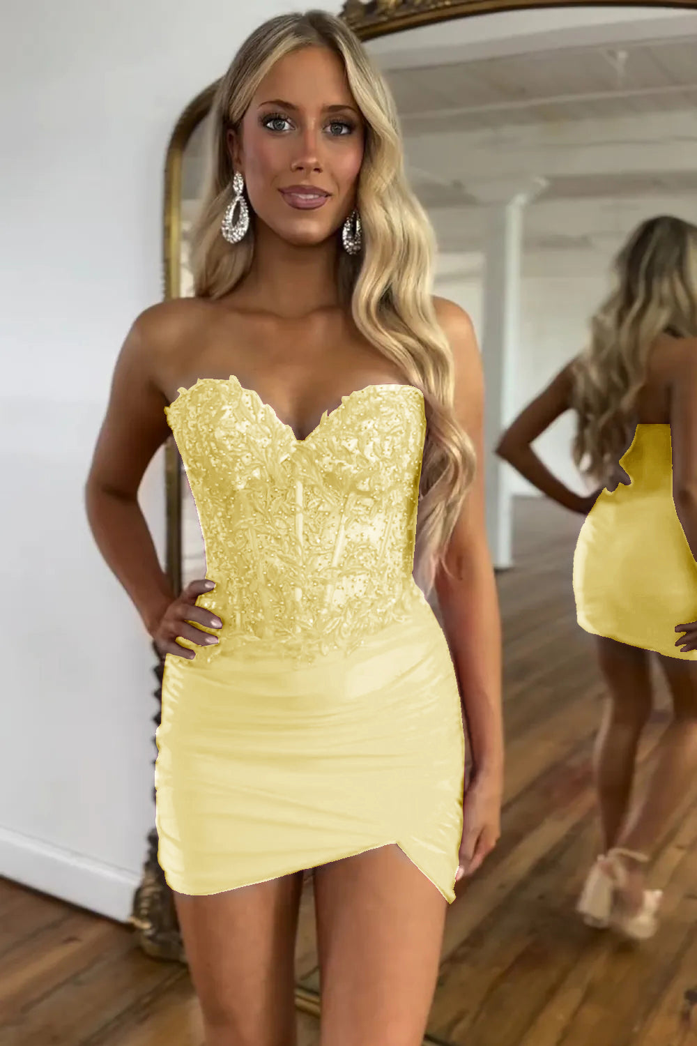 Misshow Sparkly Lilac Strapless Corset Sequins Short Tight Homecoming Dress/Mini Dress