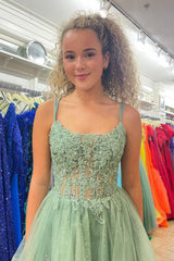 Misshow Sparkly Mint A Line Corset Short Homecoming Dress/Mini Dress with Lace
