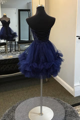 Misshow Sparkly Navy Beaded A Line Short Homecoming Dress/Mini Dress with Appliques