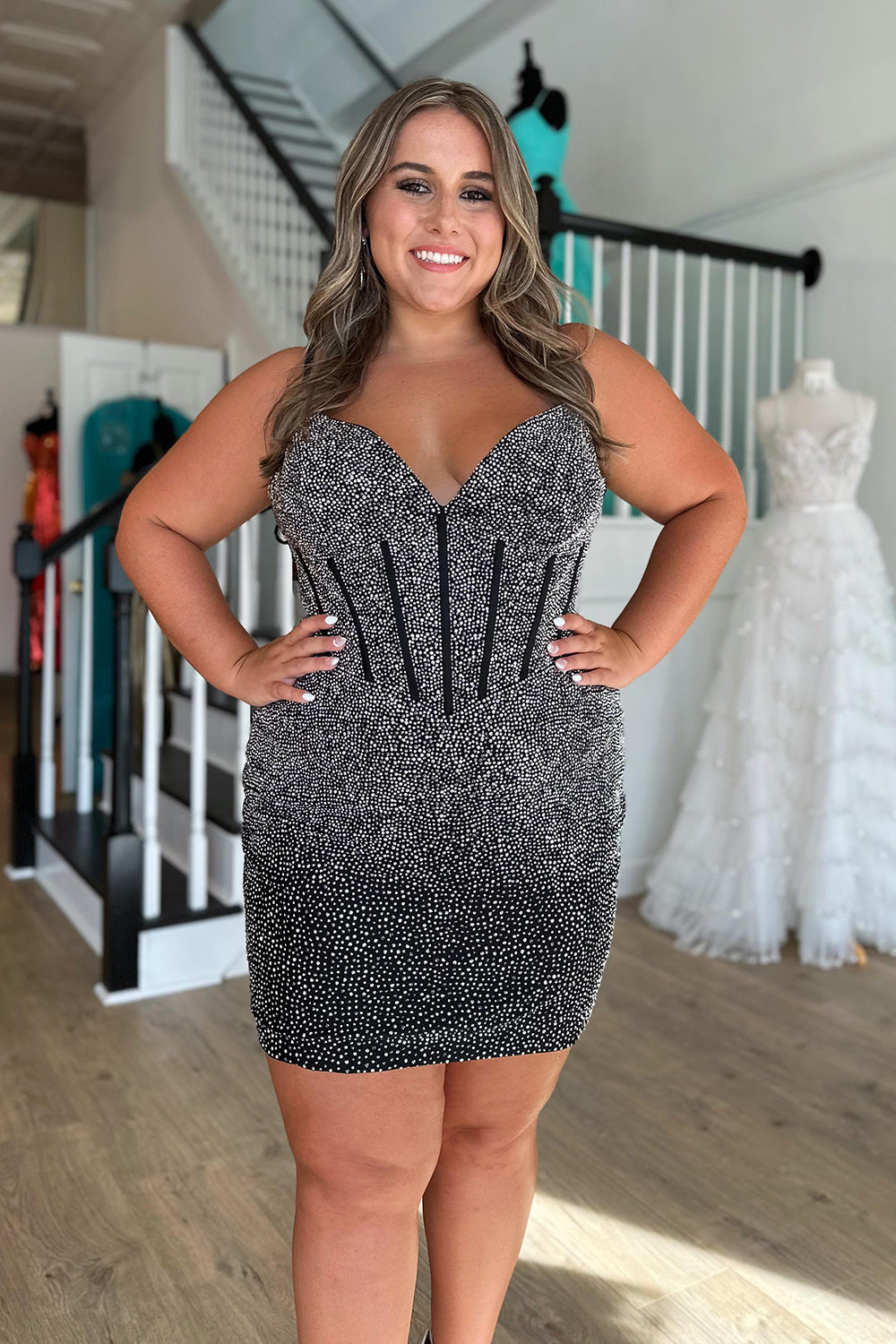Misshow Sparkly Navy Beaded Corset Lace-Up Back Tight Short Homecoming Dress/Mini Dress