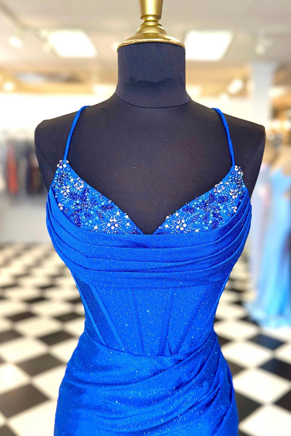 Misshow Sparkly Navy Beaded Corset Tight Short Homecoming Dress/Mini Dress