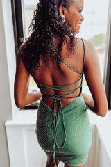 Misshow Sparkly Navy Beaded Lace-Up Back Tight Short Homecoming Dress/Mini Dress