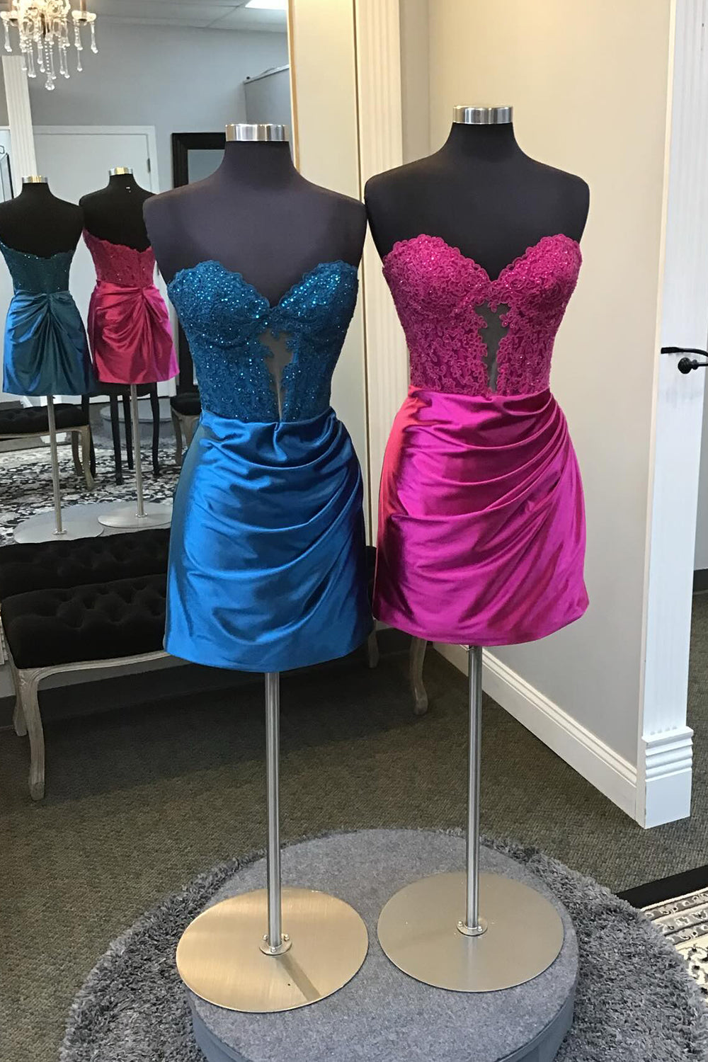 Misshow Sparkly Navy Corset Strapless Tight Short Homecoming Dress/Mini Dress with Appliques