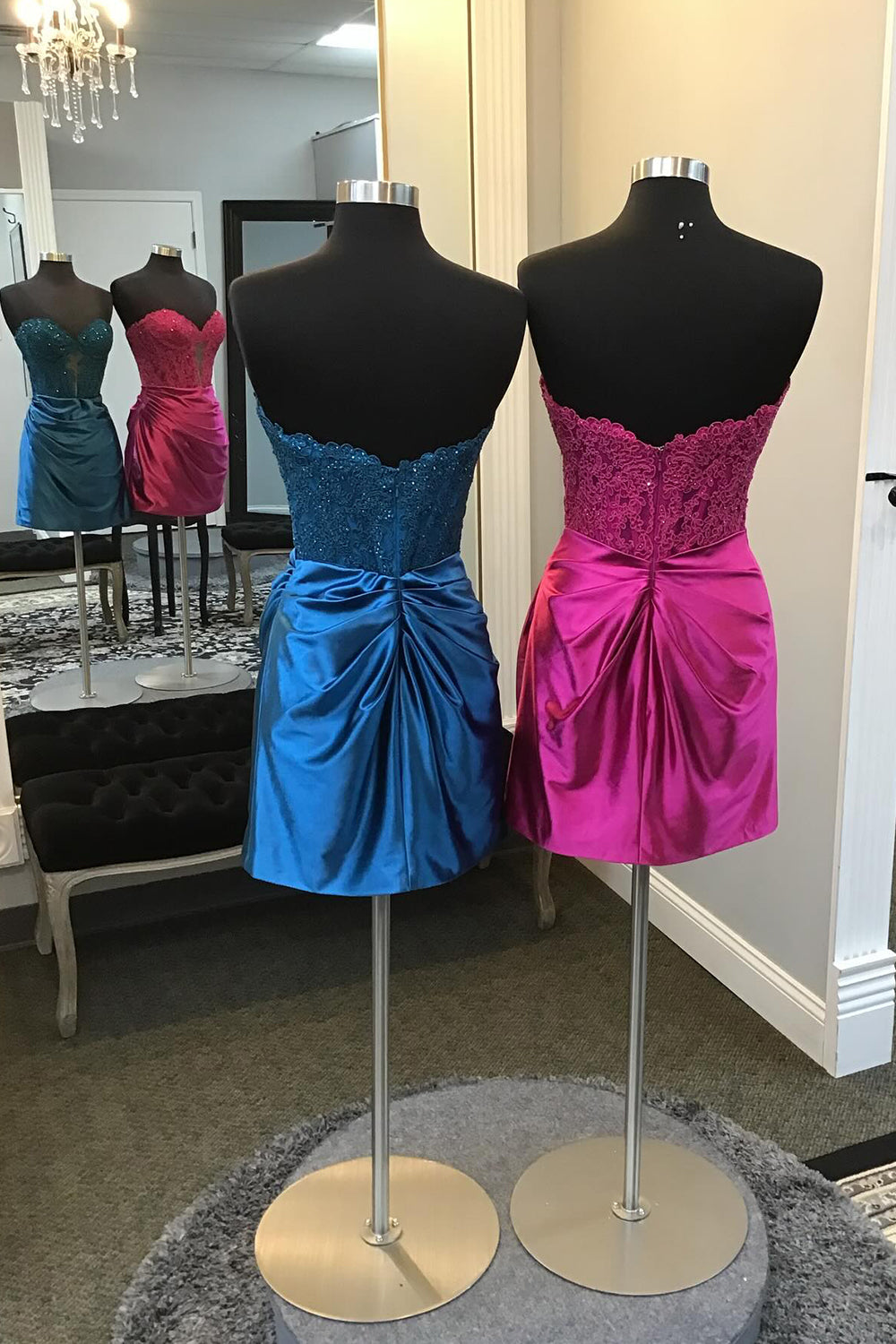 Misshow Sparkly Navy Corset Strapless Tight Short Homecoming Dress/Mini Dress with Appliques