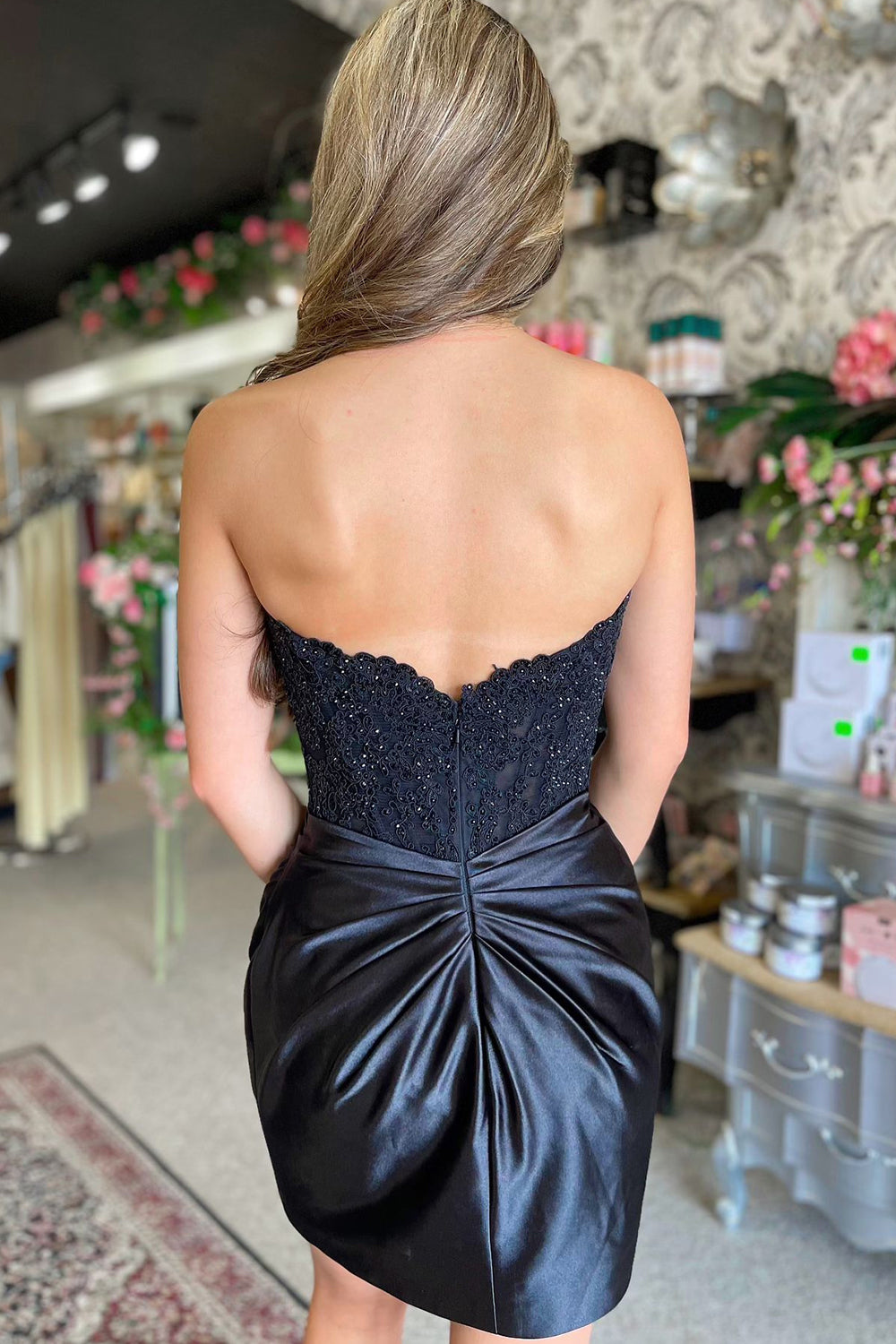Misshow Sparkly Navy Corset Strapless Tight Short Homecoming Dress/Mini Dress with Appliques