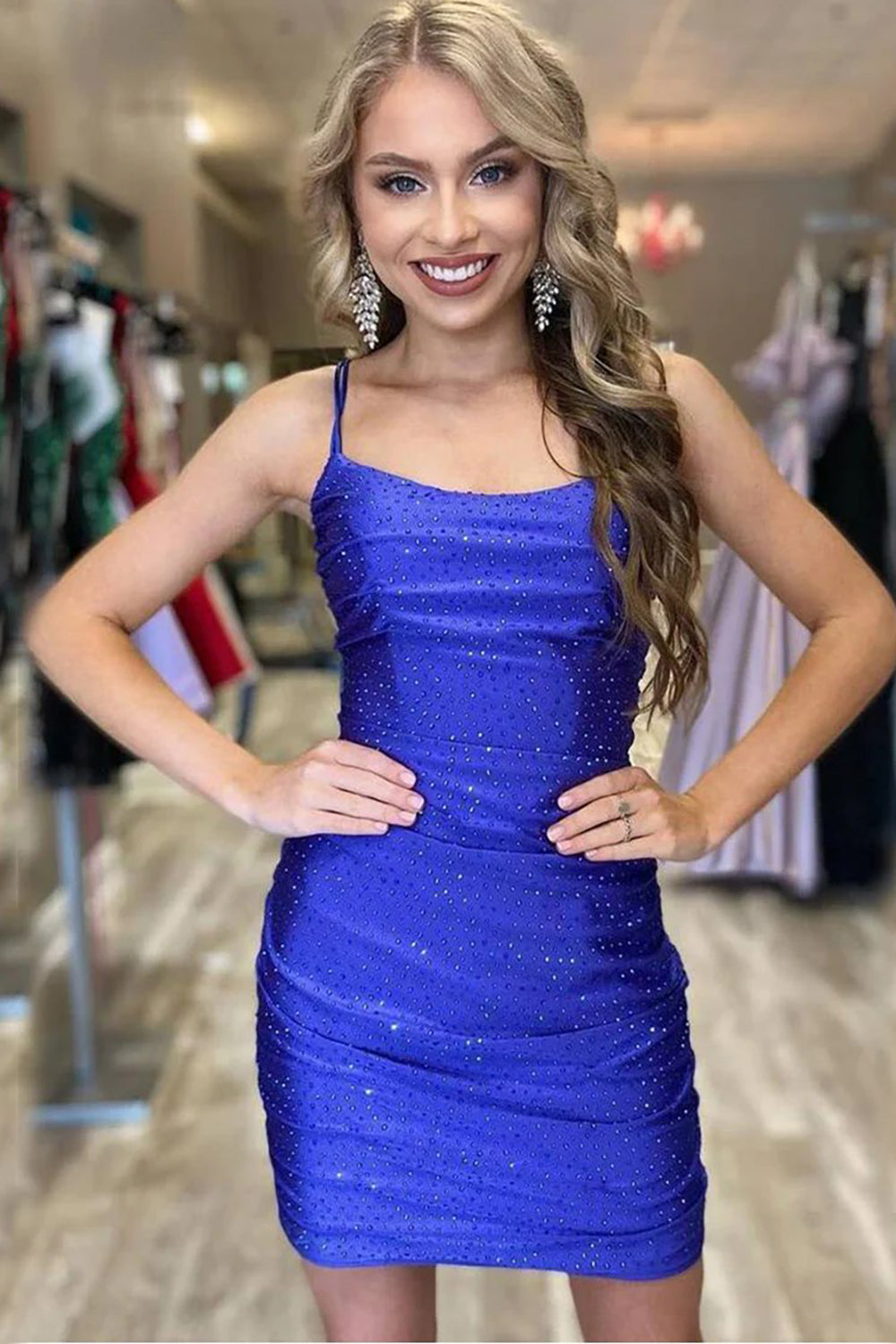 Misshow Sparkly Navy Sequined Lace-Up Back Tight Homecoming Dress/Mini Dress